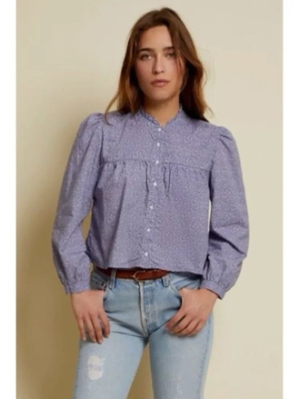 Nation LTD Purple Floral Printed Chantelle Victorian Crop Blouse